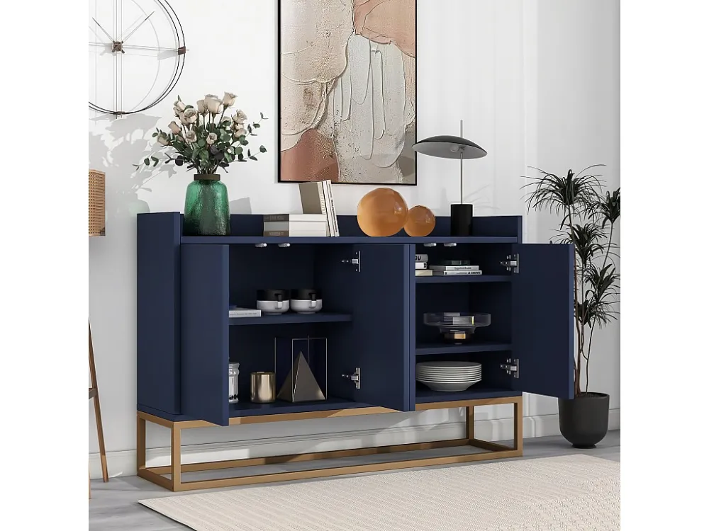 Laag dressoir met 4 deuren - MDF-hout en metalen poten - Moderne stijl - Blauwe kleur - 120 x 30 x 80 cm Merax