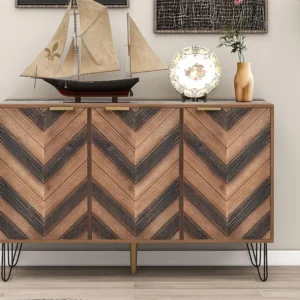 Laag dressoir met 3 deuren - voor keuken woonkamer - hout en metaal - vintage stijl - bruin Merax