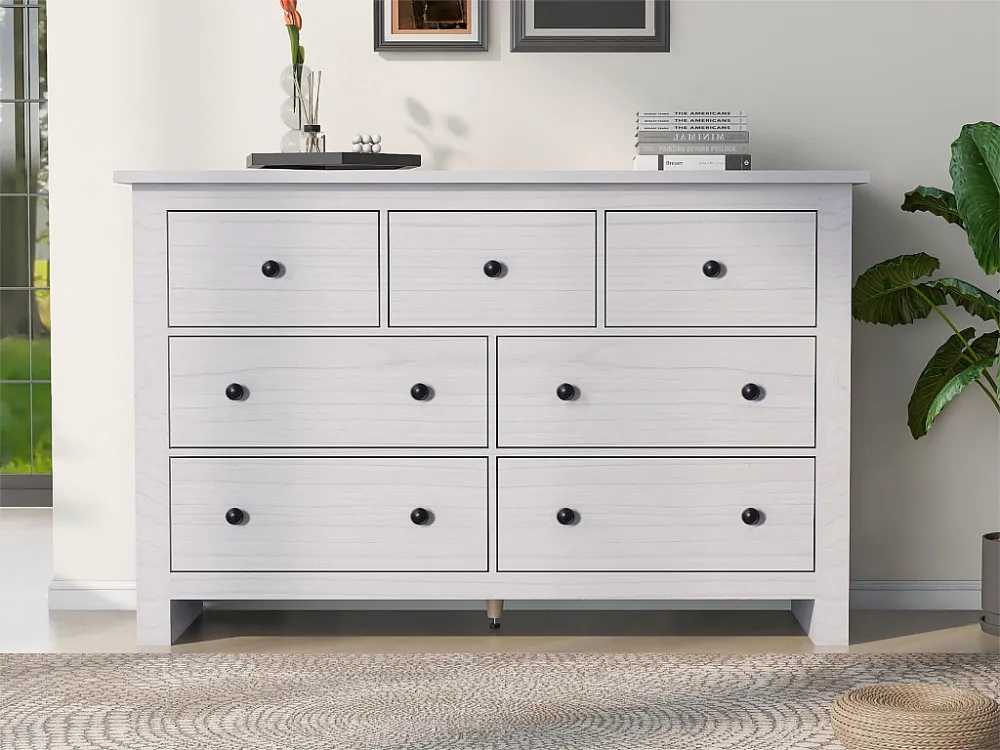 Laag dressoir met 7 laden - Entreemeubel - spaanplaat hout - voor woonkamer en eetkamer - wit Merax