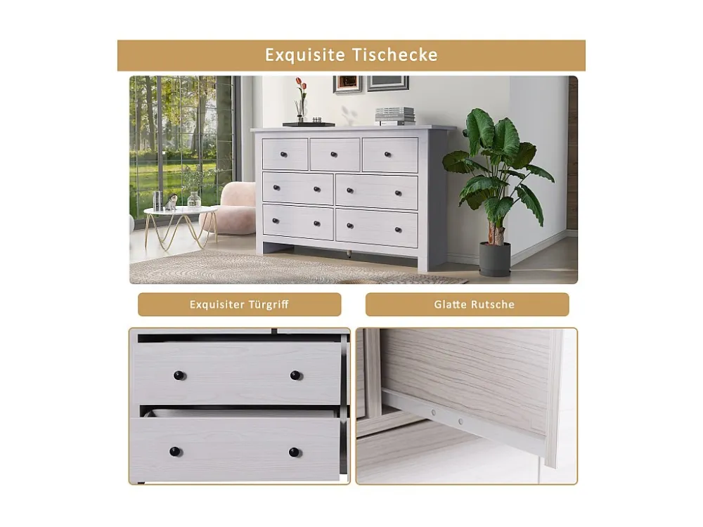 Laag dressoir met 7 laden - Entreemeubel - spaanplaat hout - voor woonkamer en eetkamer - wit Merax