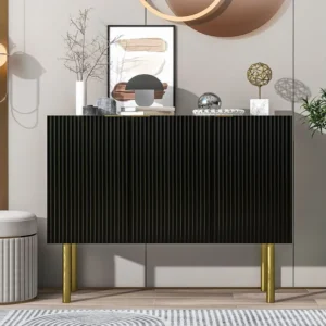 Modern dressoir met 3 deuren - 120 x 42 x 93 cm - MDF - Verstelbare planken en metalen poten - Zwart Merax