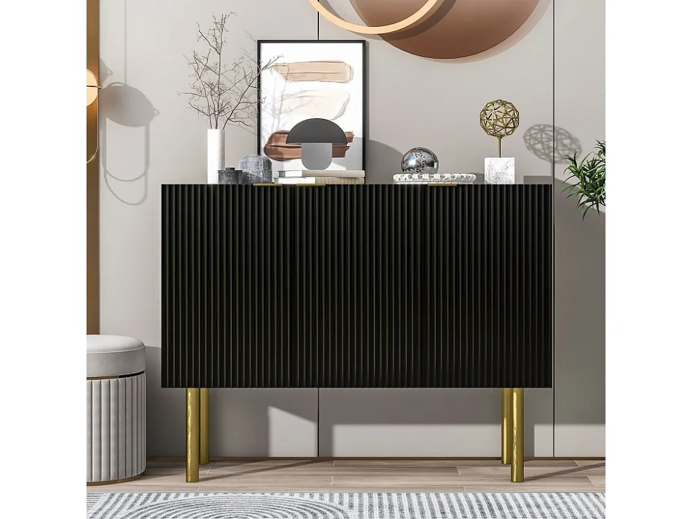 Modern dressoir met 3 deuren - 120 x 42 x 93 cm - MDF - Verstelbare planken en metalen poten - Zwart Merax