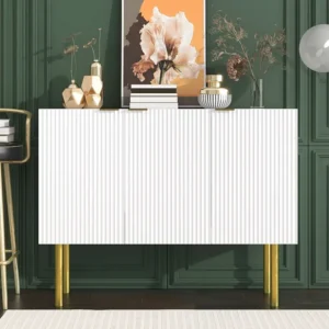 Modern dressoir met 3 deuren - 120 x 42 x 93 cm - MDF - Verstelbare planken en metalen poten - Wit Merax