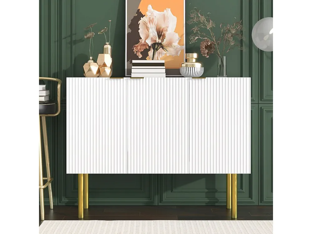 Modern dressoir met 3 deuren - 120 x 42 x 93 cm - MDF - Verstelbare planken en metalen poten - Wit Merax