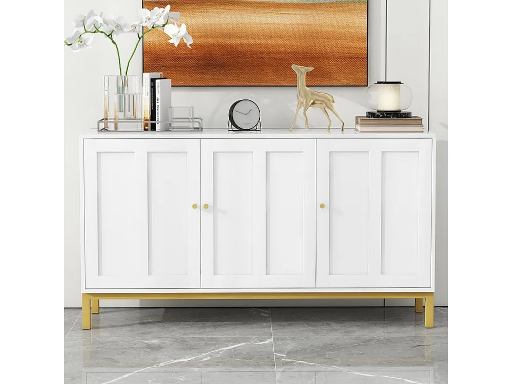 Modern dressoir met 3 deuren - 140 x 40 x 80 cm - MDF en spaanplaat - voor woonkamer keuken - Wit Merax