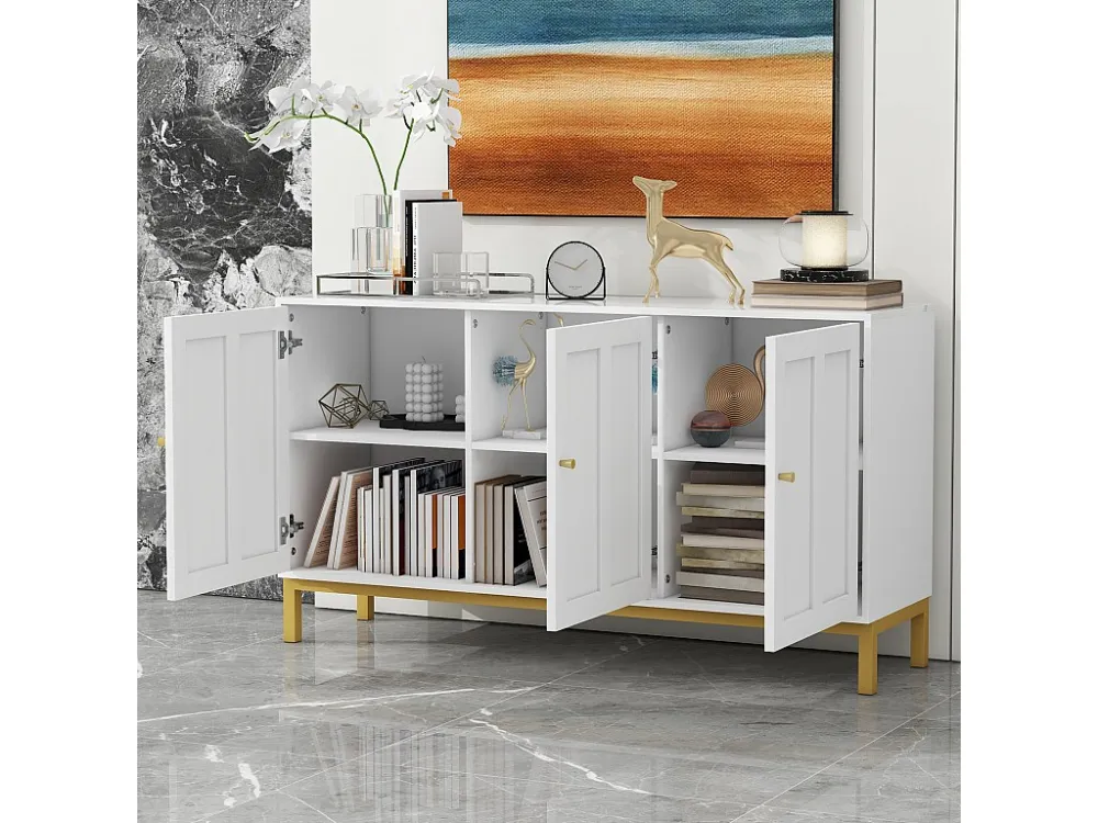 Modern dressoir met 3 deuren - 140 x 40 x 80 cm - MDF en spaanplaat - voor woonkamer keuken - Wit Merax