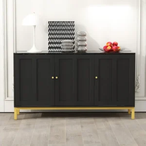 Modern dressoir met 3 deuren - 140 x 40 x 80 cm - MDF en spaanplaat - voor woonkamer keuken - Zwart Merax