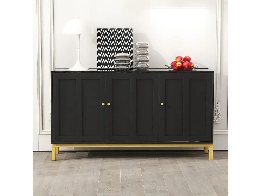 Modern dressoir met 3 deuren - 140 x 40 x 80 cm - MDF en spaanplaat - voor woonkamer keuken - Zwart Merax