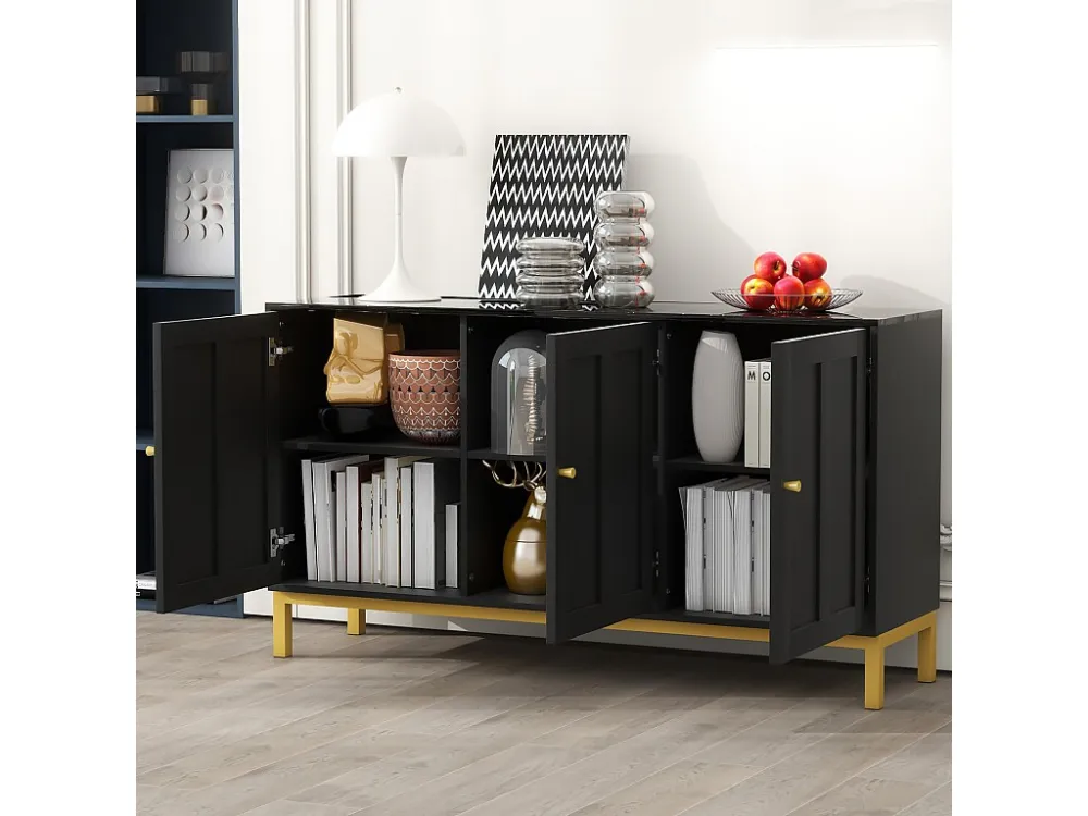 Modern dressoir met 3 deuren - 140 x 40 x 80 cm - MDF en spaanplaat - voor woonkamer keuken - Zwart Merax