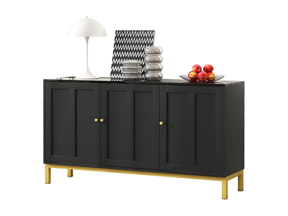 Modern dressoir met 3 deuren - 140 x 40 x 80 cm - MDF en spaanplaat - voor woonkamer keuken - Zwart Merax