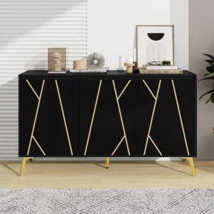Modern dressoir met 3 deuren - 140 x 40 x 80 cm - MDF en metaal - voor woonkamer keuken - Zwart en goud Merax