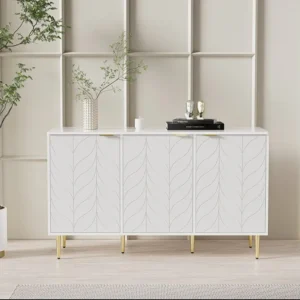 Modern dressoir met 3 deuren bloemmotief - MDF hout en metaal - 127 x 45 x 75 cm - wit Merax