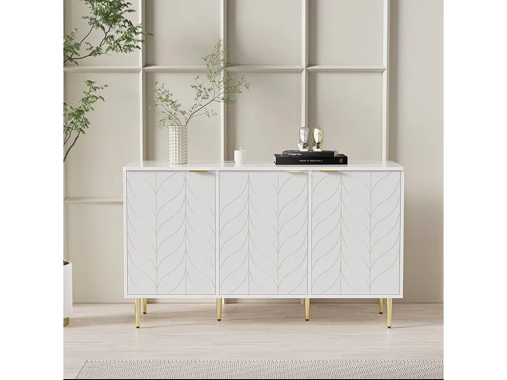 Modern dressoir met 3 deuren bloemmotief - MDF hout en metaal - 127 x 45 x 75 cm - wit Merax