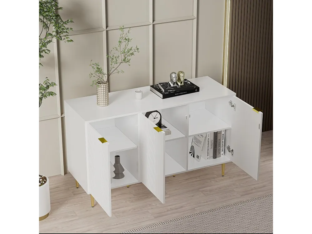Modern dressoir met 3 deuren bloemmotief - MDF hout en metaal - 127 x 45 x 75 cm - wit Merax
