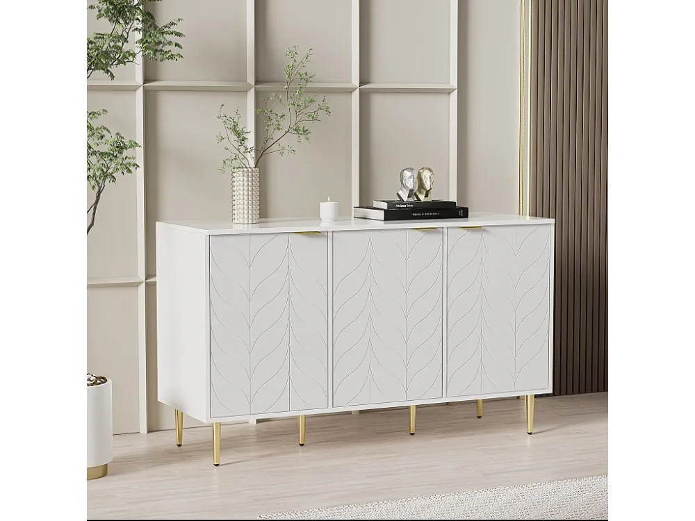 Modern dressoir met 3 deuren bloemmotief - MDF hout en metaal - 127 x 45 x 75 cm - wit Merax
