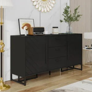 Modern dressoir met 2 deuren en 3 lades - 145 x 40 x 75 cm - MDF - voor woonkamer keuken - Zwart Merax