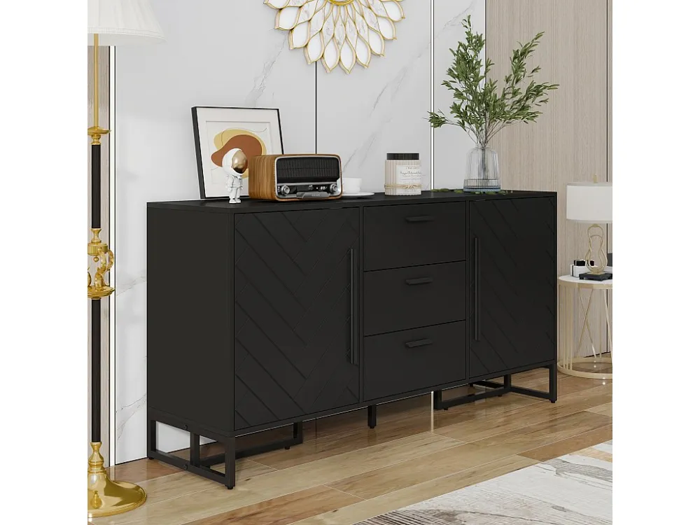 Modern dressoir met 2 deuren en 3 lades - 145 x 40 x 75 cm - MDF - voor woonkamer keuken - Zwart Merax