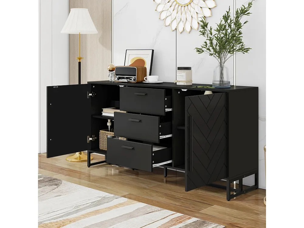 Modern dressoir met 2 deuren en 3 lades - 145 x 40 x 75 cm - MDF - voor woonkamer keuken - Zwart Merax