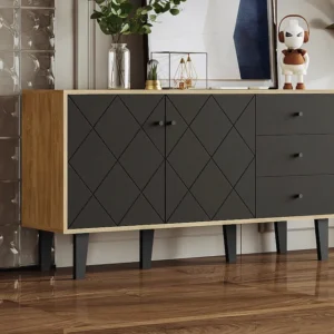 Modern dressoir met veel opbergruimte, 2 deuren en 3 lades met verstelbare plank voor eetkamer, woonkamer keuken, zwart Merax