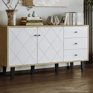 Modern dressoir met veel opbergruimte, 2 deuren en 3 lades met verstelbare plank voor eetkamer, woonkamer keuken, wit Merax