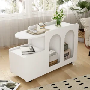 Uitneembaar dressoir op wielen met 1 lade en 3 vakken - 82 x 30 x 53 cm - Spaanplaat - Wit Merax