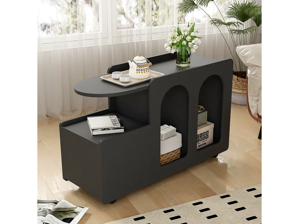 Uitneembaar dressoir op wielen met 1 lade en 3 vakken - 82 x 30 x 53 cm - Spaanplaat - Zwart Merax