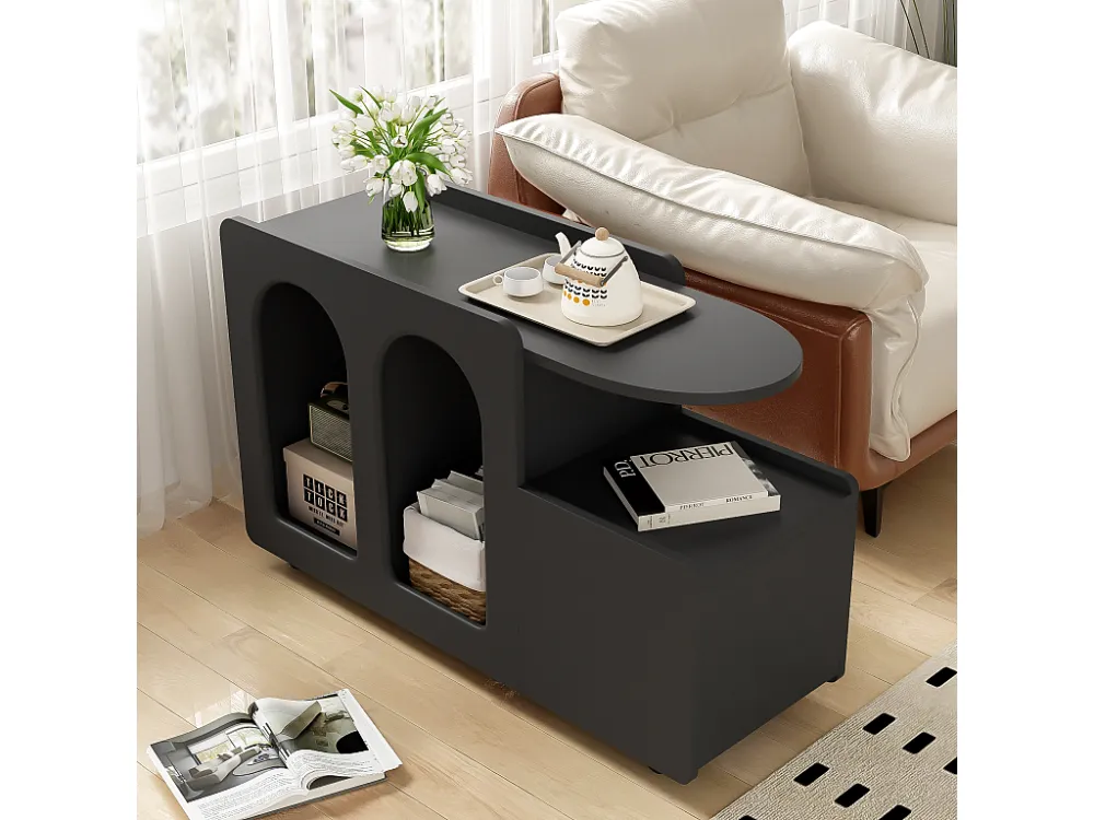 Uitneembaar dressoir op wielen met 1 lade en 3 vakken - 82 x 30 x 53 cm - Spaanplaat - Zwart Merax