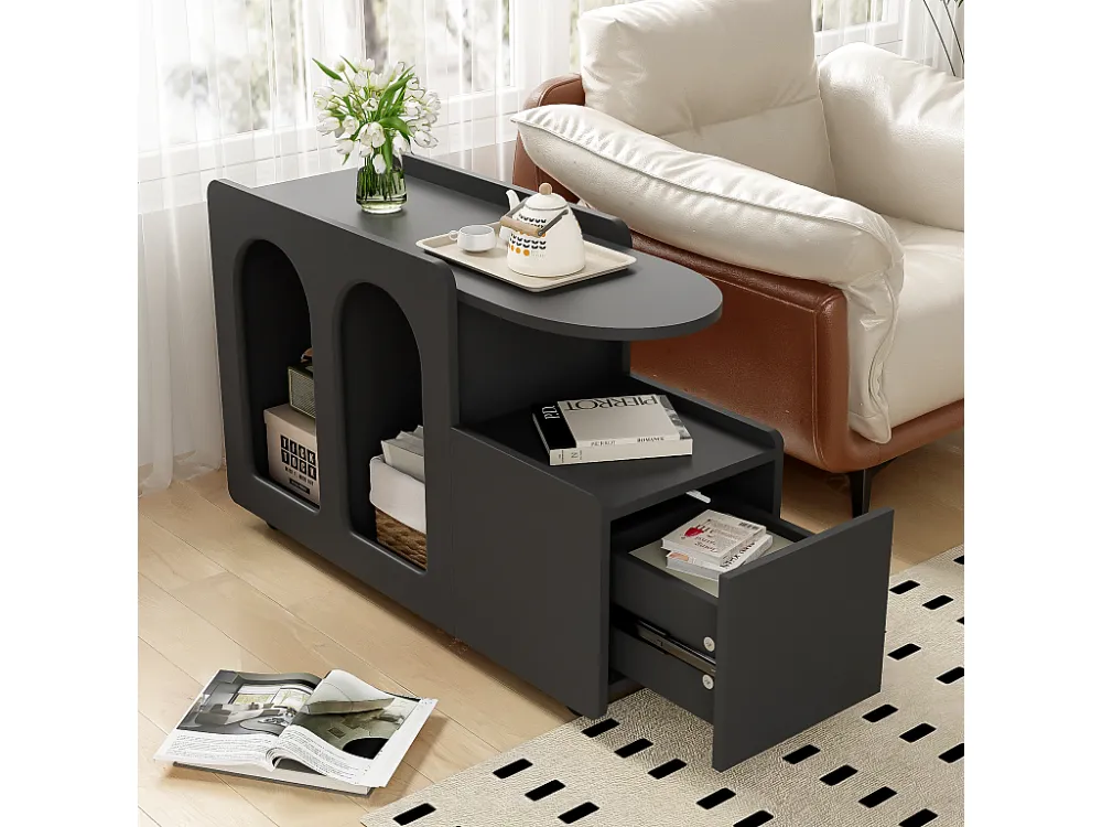 Uitneembaar dressoir op wielen met 1 lade en 3 vakken - 82 x 30 x 53 cm - Spaanplaat - Zwart Merax