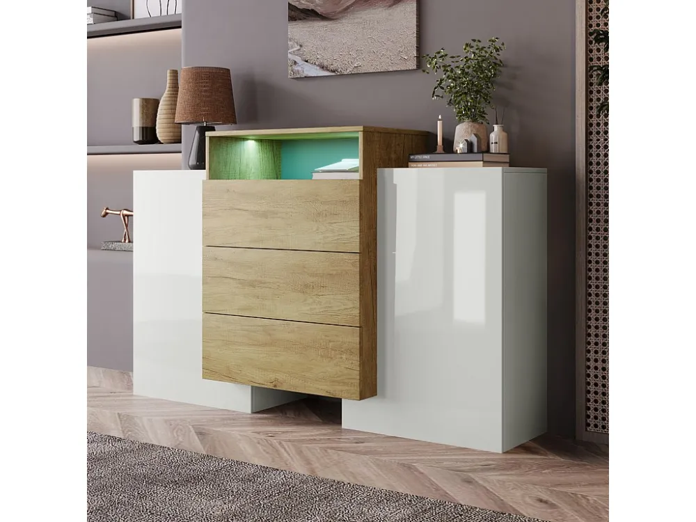 meuble buffet salon Bahut Commode structurée moderne en bois avec tiroirs de rangement -L 140 x P 30 x H 78 cm
