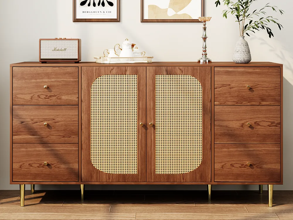 Buffer 2 deuren en 6 laden - MDF - Bruin ModernLuxe