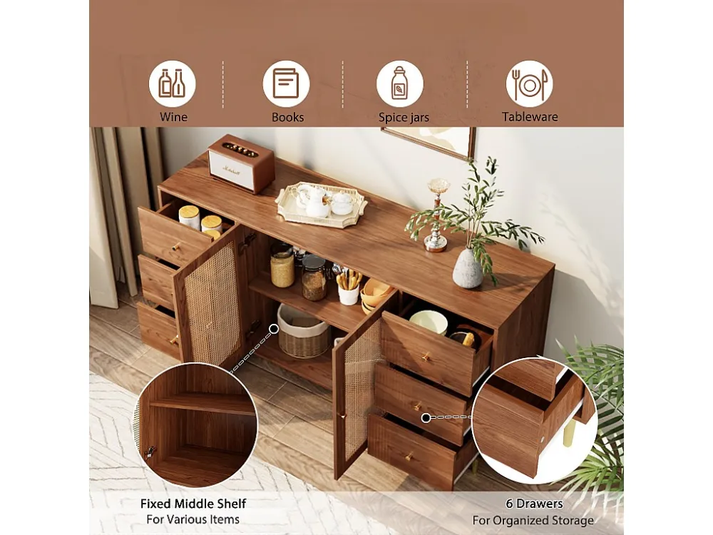 Buffer 2 deuren en 6 laden - MDF - Bruin ModernLuxe