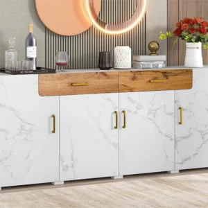 Buffet L 200cm - 4 portes avec 2 tiroirs - Blanc ModernLuxe