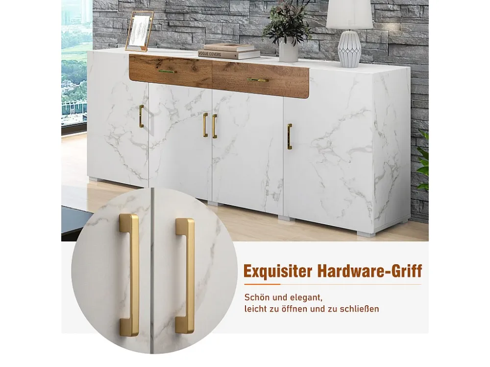 Buffet L 200cm - 4 portes avec 2 tiroirs - Blanc ModernLuxe