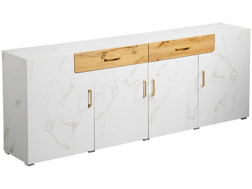 Buffet L 200cm - 4 portes avec 2 tiroirs - Blanc ModernLuxe