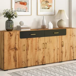 Buffet L 200cm - 4 portes avec 2 tiroirs - Naturel ModernLuxe