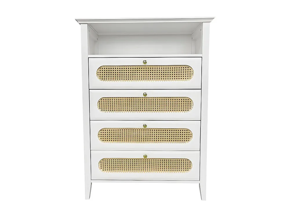 Dressoir - kleine rotan ladekast - massief houten poten - gelakt - wit ModernLuxe