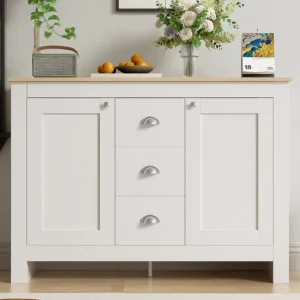 Dressoir 3 laden en 2 deuren met verstelbare planken - Wit ModernLuxe