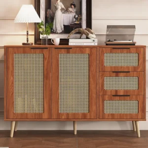 Dressoir - 3 laden en 2 deuren met verstelbare planken - MDF - Bruin ModernLuxe