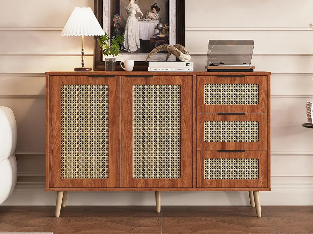 Dressoir - 3 laden en 2 deuren met verstelbare planken - MDF - Bruin ModernLuxe