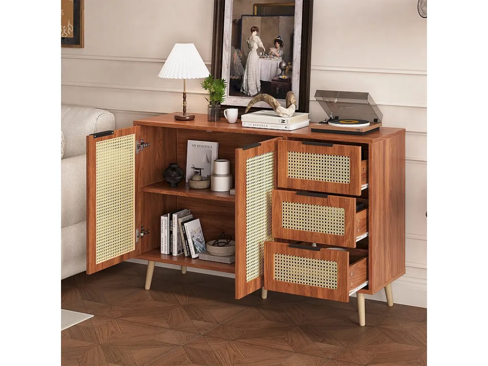 Dressoir - 3 laden en 2 deuren met verstelbare planken - MDF - Bruin ModernLuxe