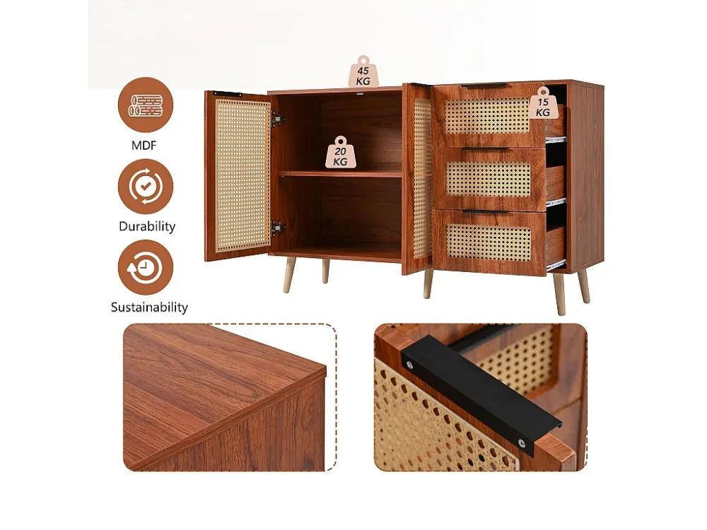 Dressoir - 3 laden en 2 deuren met verstelbare planken - MDF - Bruin ModernLuxe