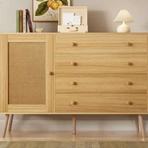Dressoir 4 lades en 1 kast met 2 planken - Naturel ModernLuxe
