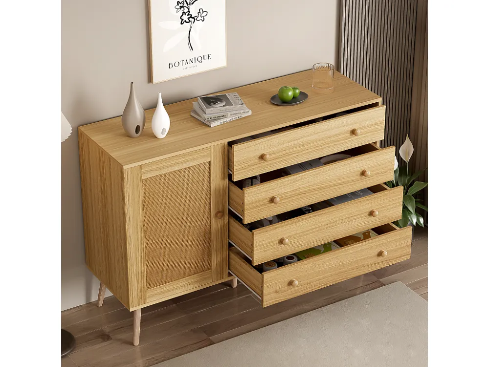 Dressoir 4 lades en 1 kast met 2 planken - Naturel ModernLuxe