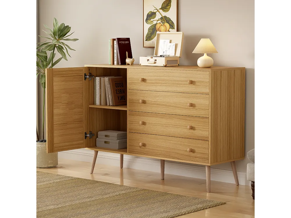 Dressoir 4 lades en 1 kast met 2 planken - Naturel ModernLuxe