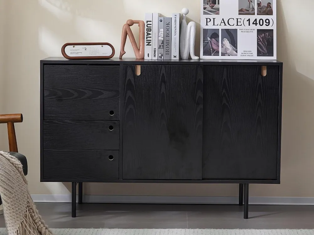 Dressoir - 2 lades en 3 schuifdeuren - spaanplaat - Wit ModernLuxe