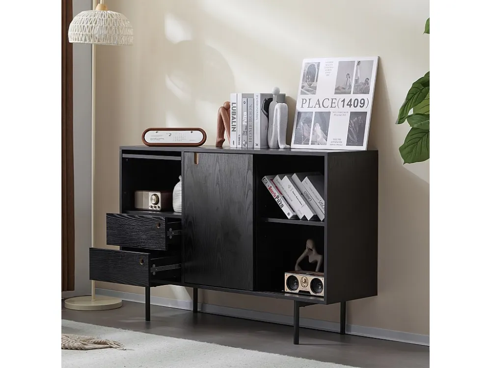 Dressoir - 2 lades en 3 schuifdeuren - spaanplaat - Wit ModernLuxe