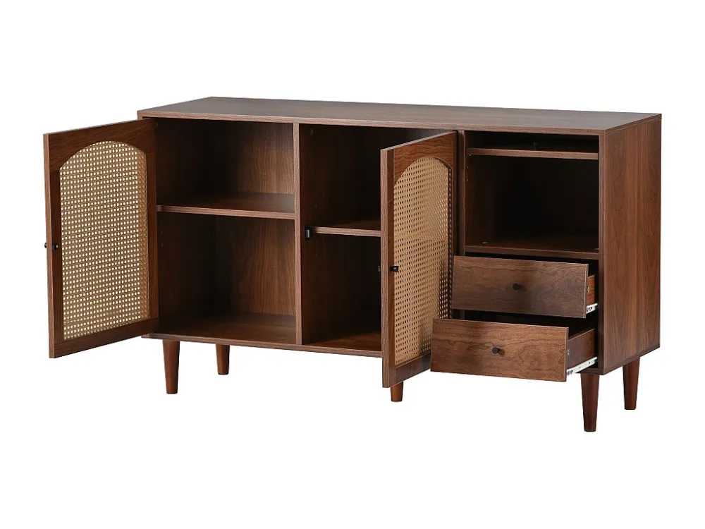 Dressoir met 3 deuren en 2 laden - deuren van geweven hars - landelijke stijl - Bruin ModernLuxe