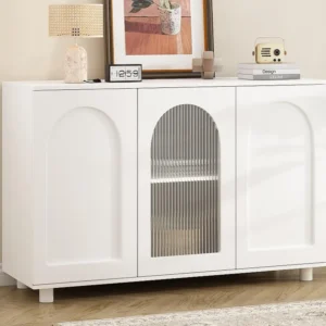 Dressoir met 3 deuren en verstelbare planken - glas en MDF - Wit ModernLuxe