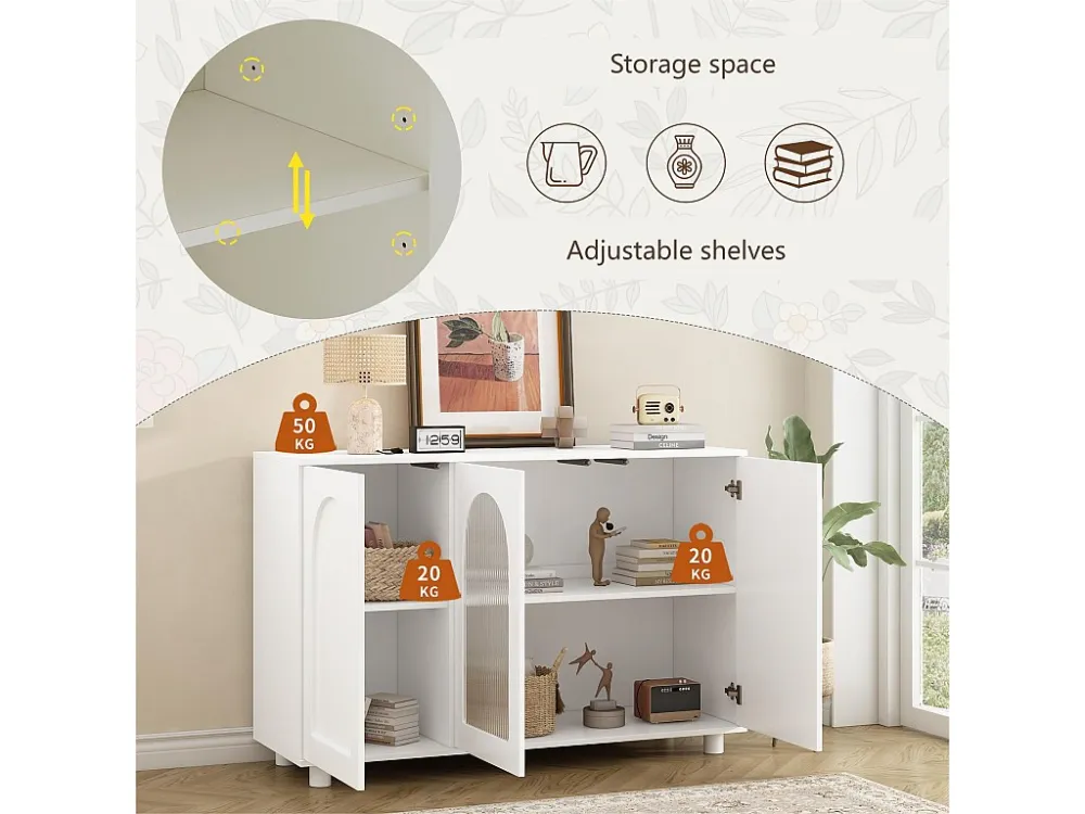 Dressoir met 3 deuren en verstelbare planken - glas en MDF - Wit ModernLuxe
