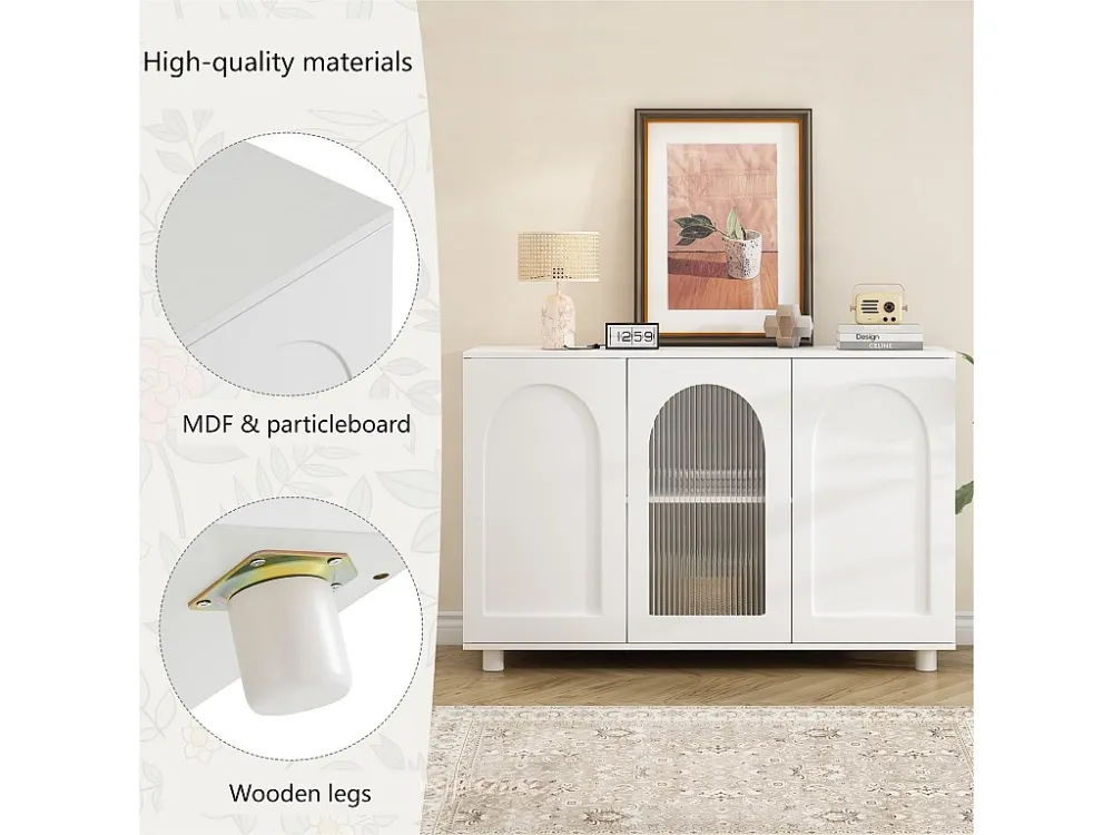 Dressoir met 3 deuren en verstelbare planken - glas en MDF - Wit ModernLuxe